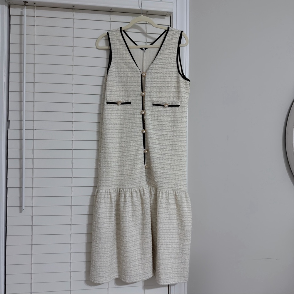 Friful Cream Textured Dress